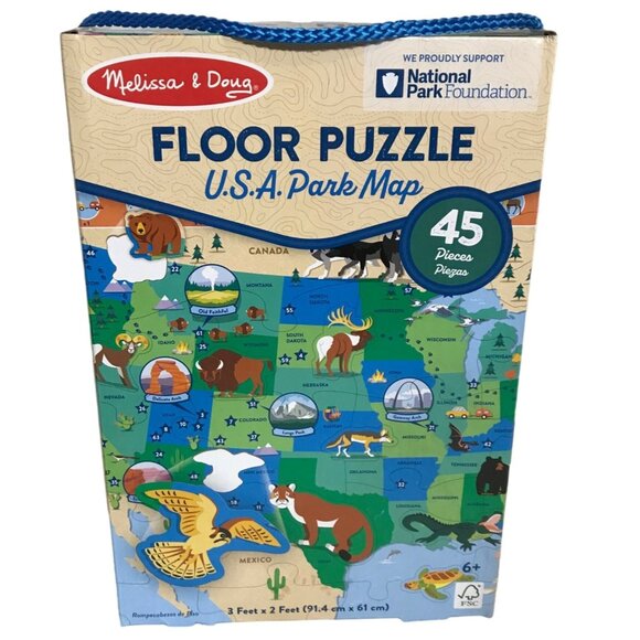 Melissa & Doug Floor Puzzle 45-Piece U.S.A. Park Map Animal Ident Guide & Pieces - Picture 1 of 5